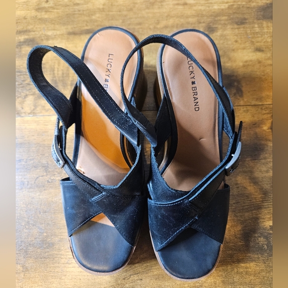 Lucky Brand Delaynee Platform Wedge Slingback Sandal Black US 9.5 M EU 41 NEW - Picture 5 of 9